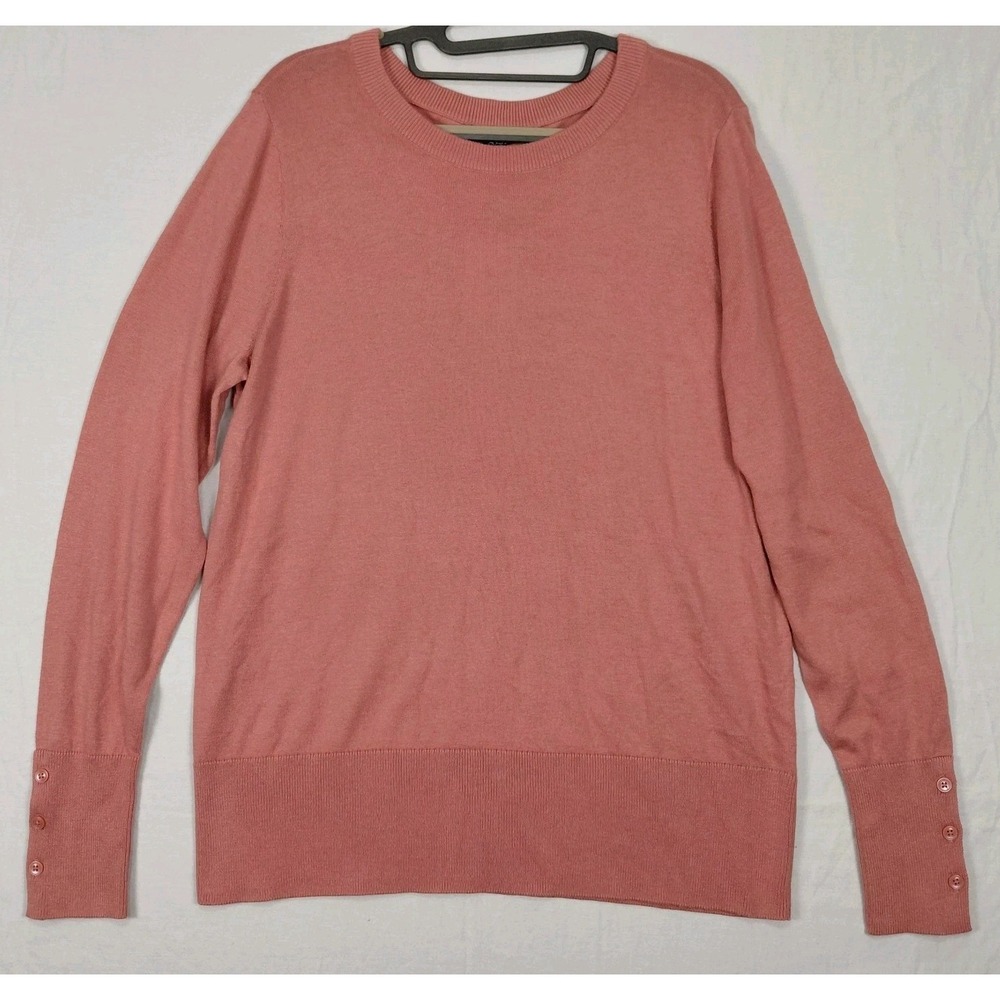 Women's Size 1 Halogen Pink Sweater Long Sleeve w/‎ Buttons Cuff Crew Neck Soft
